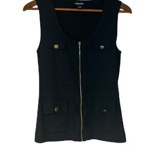 Marvardi Black sleeveless gold zipper top size s classic prep school layering